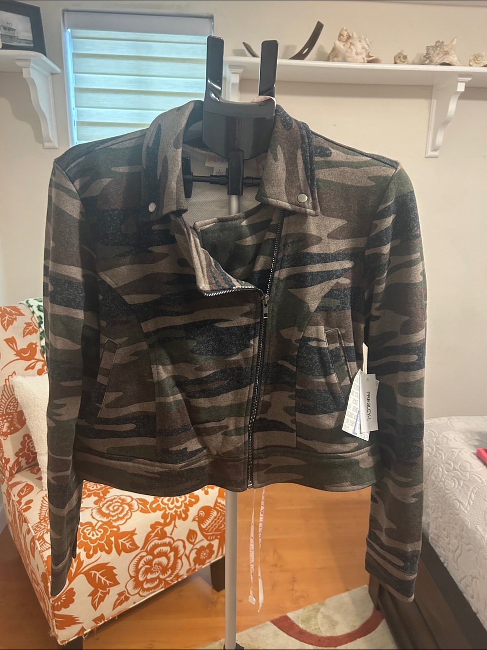 LuLaRoe Presley Women's Camouflage Zip Moto Jacket